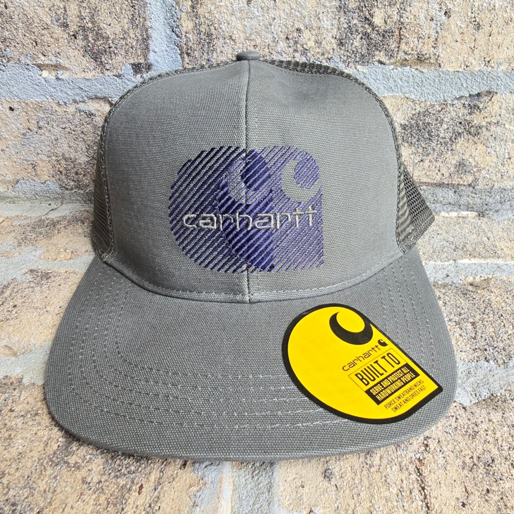 Carhartt Mens Shadow Gray Canvas Mesh-Back Logo‎ Trucker Hat AH7009-M One Size